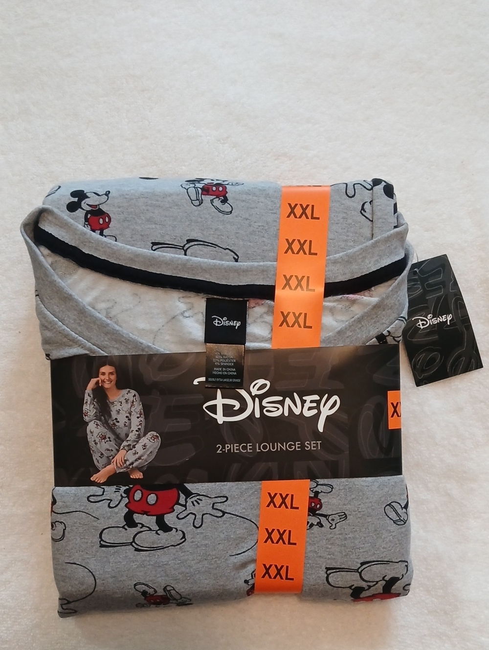 Disney Women's 2 Piece Cozy Pajama/Lounge Set Mickey Mouse Long Sleeves Gray XXL
